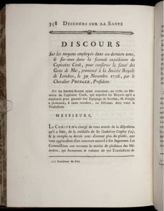 Discours Sur les moyens employés dans ces derniers tems, & sur-tout dans la seconde expédition du Capitaine Cook, [...]