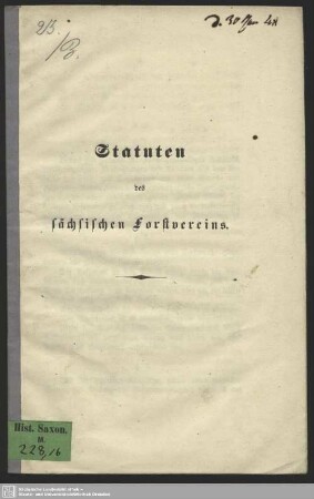 Statuten des Sächsischen Forstvereins