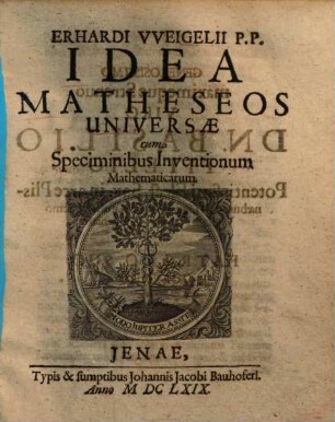 Erhardi Vveigelii P. P. Idea Matheseos Universae cum Speciminibus Inventionum Mathematicarum