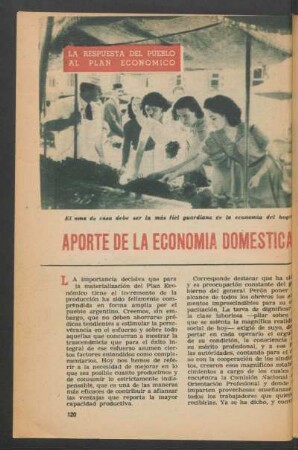 Aporte de la economía doméstica : La respuesta del pueblo al Plan Económico