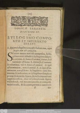 Logicae Errantis Diatribe XV. De Syllogismo Composito Et Imperfecto Errant.