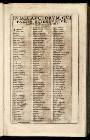 Index Auctorum, Qui Partim Expenduntur, Partim Indicantur Hoc Primo Volumine.