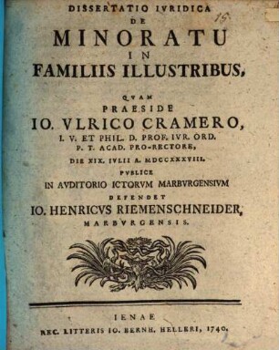 Diss. iur. de minoratu in familiis illustribus