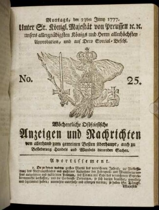 No. 25. Montags, den 23ten Juny 1777.