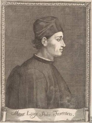 Profilbildnis des Dichters Luigi Pulci (Frontispiz zu: Luigi Pulci: Il Morgante, Florenz 1732)