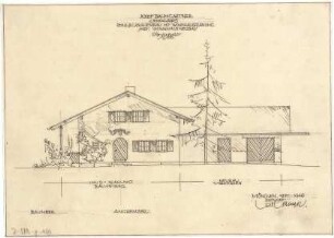 Gsaenger, Gustav; Lenggries (Bayern); Landhaus Baumgartner - Stall- u. Garagenbau mit Wohnhausplanung, jetzt: Wohnhausneubau, Ostseite (Ansicht)