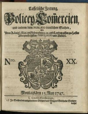 Nro. XX, Montags, den 15. May 1747