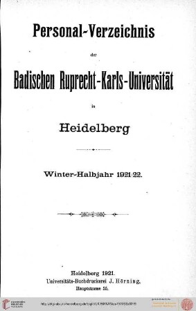 Wintersemester 1921/1922