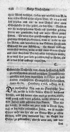 Erfreuliche Nachricht von einem hoffentlich bald zu errichtenden protestantischen Inquisitionsgerichte.