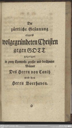 Die zärtliche Gesinnung eines wolgegründeten Christen gegen Gott