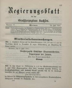 63. Ministerialbekanntmachung, betreffend Einziehung von Diphtherie-Serum