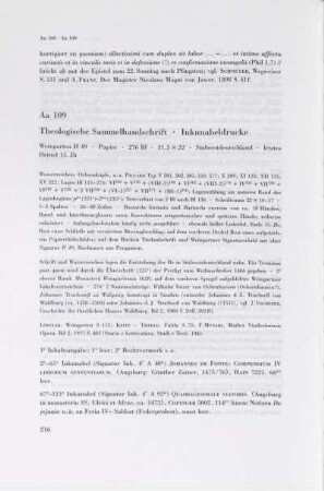 Aa 109. Theologische Sammelhandschrift, Inkunabeldrucke