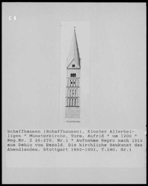 Schaffhausen: Aufriss Turm der Münsterkirche vom Kloster Allerheiligen