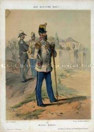 Uniformdarstellung, Regimentstambour und Hornist, Österreich, 1848/1854. Tafel 151 aus: Gerasch: Das Oesterreichische Heer.