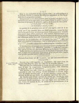 Extrait d'une lettre de M. Garden, sur une eau minérale assez remarquable