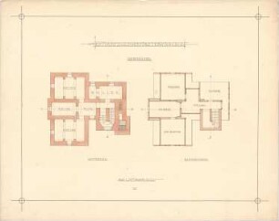 Littmann, Max; Studentenarbeiten - Entwurf zu einer Försterwohnung (Grundriss Souterrain, Grundriss DG)