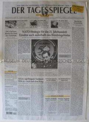 "Der Tagesspiegel", Berliner Tageszeitung mit Leitartikel zum 50. Jahrestag der Gründung der NATO