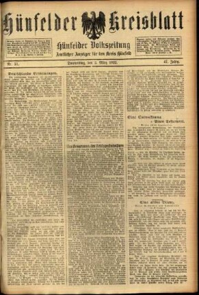 Ausgabe vom Donnerstag, den 02. März 1922.