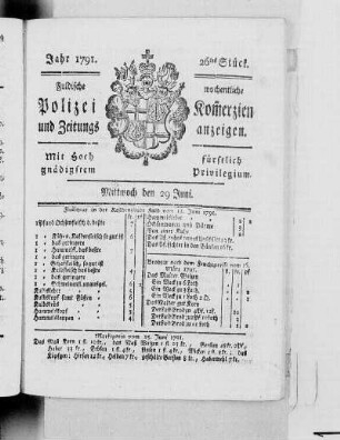26tes Stück., Ausgabe vom 29. Juni 1791