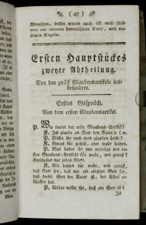 Ersten Hauptstückes zweyte Abtheilung. Von den zwölf Glaubensartikeln insbesondere.
