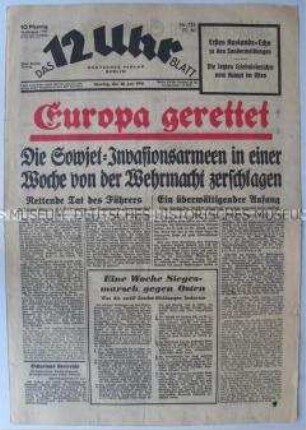 Berliner Tageszeitung "Das 12 Uhr Blatt" mit einer Bilanz der ersten Woche nach dem Überfall auf die Sowjetunion