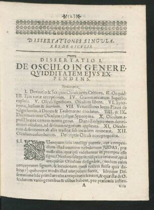 Dissertatio I. De Osculo In Genere, Quidditatem Eius Expendens.