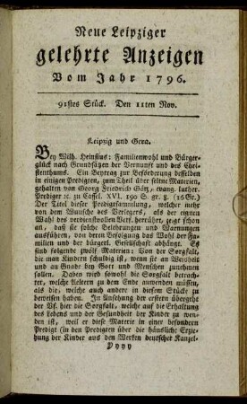91stes Stück. Den 11ten Nov.