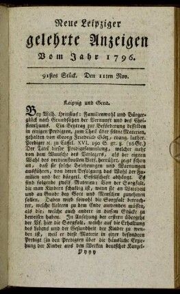 91stes Stück. Den 11ten Nov.