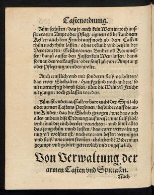 Von Verwaltung der armen Casten und Spittalen.