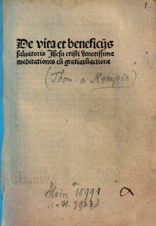Meditationes de vita et beneficiis salvatoris Jesu Christi