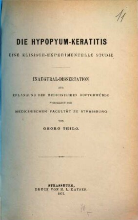 Die Hypopyum-Keratitis eine klinisch experimentelle Studie : Inaug.-Diss.