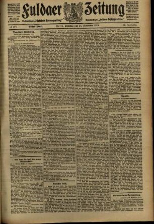 Erste Ausgabe vom Dienstag, den 29. November 1910.