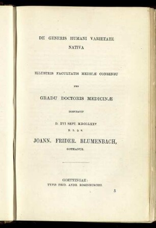 De Generis Humani Varietate Nativa = On the Natural Variety of Mankind, ed. 1775