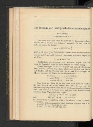 Das Potential der Ferricyanid-Ferrocyanidelektrode.