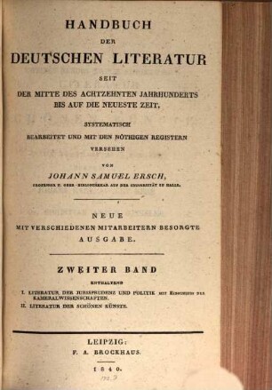 Handbuch der deutschen Literatur seit der Mitte des 18. Jahrhunderts bis auf die neueste Zeit. 2,2, Literatur der schönen Künste