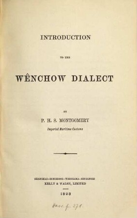 Introduction to the Wênchow dialect