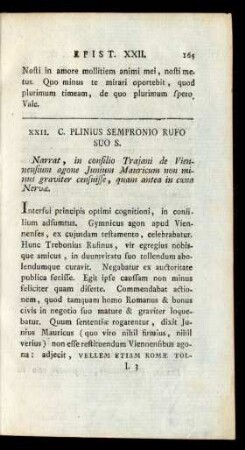 XXII. C. Plinius Sempronio Rufo Suo S.