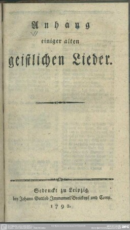 Anhang einiger alten geistlichen Lieder