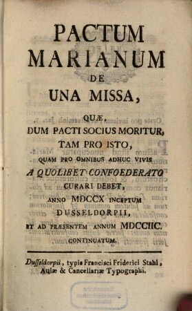 Pactum Marianum de una missa. 1798