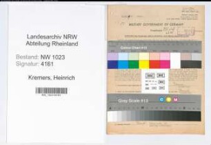 Entnazifizierung Heinrich Kremers , geb. 04.03.1890 (Schuhmacher)