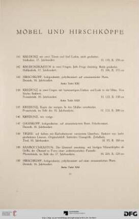 Möbel und Hirschköpfe (Nr. 141-187)
