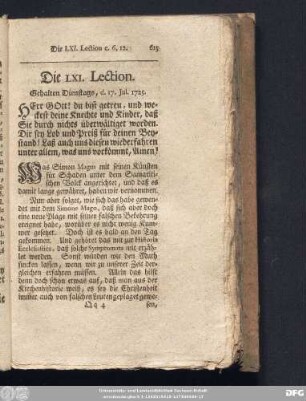 Die LXI. Lection. Gehalten Dienstags, d. 17. Jul. 1725.