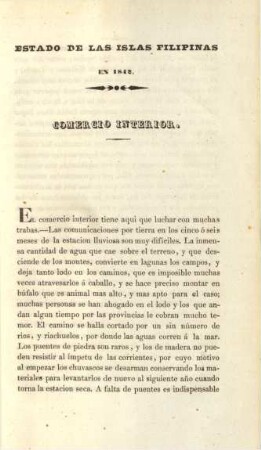 Estado de las islas Filipinas en 1842. Comercio interior