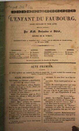 L' enfant du Faubourg : Drame populaire en trois actes, mêlé de couplets