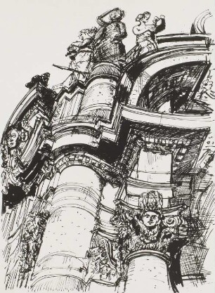 Ostflügel-Pavillon Zwinger : Hassebrauk, Ernst: Ostflügel-Pavillon Zwinger. Feder, Tusche. 1961. (Positivvorlage: SLUB, Nachlass, Hassebrauk, Ernst. Mscr.Dresd.App.2534,808)