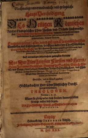 Nochmalige unvermeidenliche und gründliche Hauptvertheidigung des H. R. R. hochwerthesten Aug. Apffels ... der Augsp. Confession