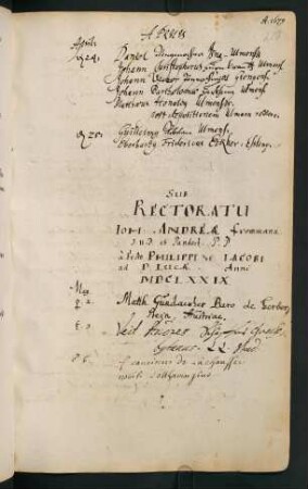 Sommerhalbjahr 1679. Rektorat Johann Andreas Frommann