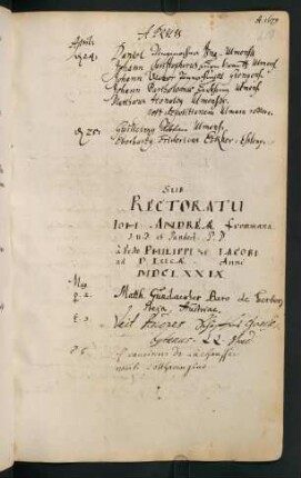 Sommerhalbjahr 1679. Rektorat Johann Andreas Frommann