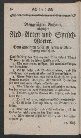 Beygefügter Anhang nützlicher Red-Arten und Sprüch-Wörter. Dem geneigten Leser zu fernerer Belustigung anbefohlen.