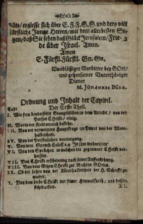 Ordnung und Inhalt der Capitel.